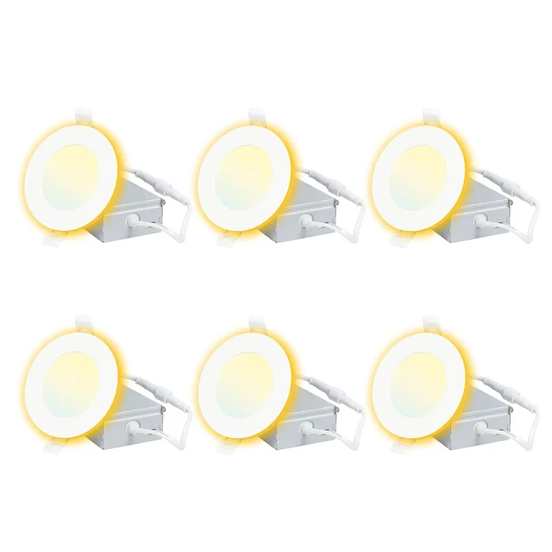 Super Sleek 3 Inch White LED Recessed Ceiling Lights, 6 Pack Includes A Dang Cozy Night Light Mode Emitting Soft Amber Glow, Top Notch Heat Dissipation Ensures Cool Operation, Hassle Free Installation Sets Perfect Chill Vibes For Movie Nights