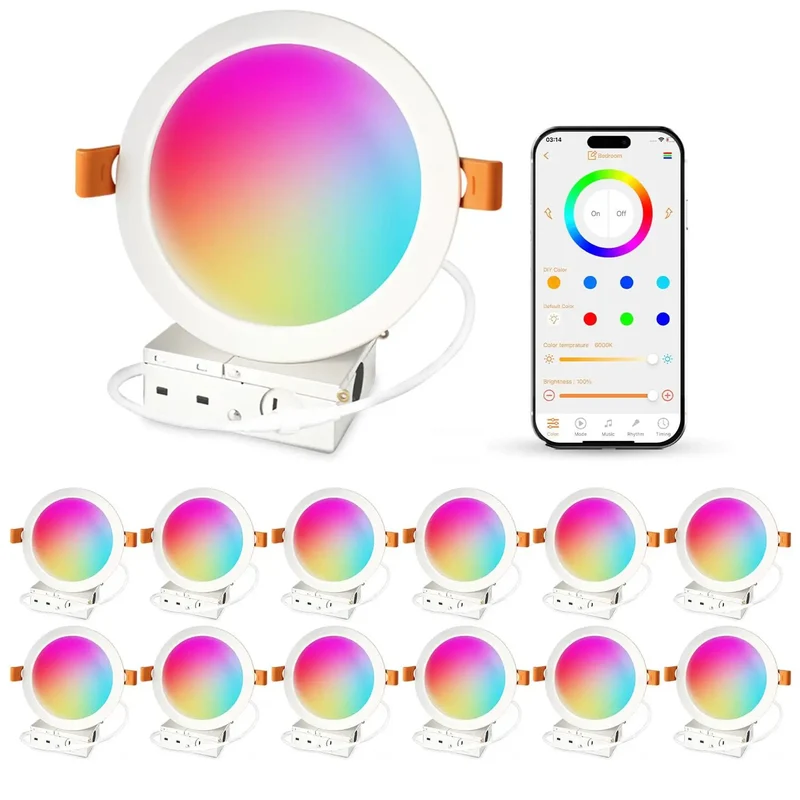Sleek 6 Inch Canless Recessed LED Lights With Smart Hue Shifting Controls Compatible With Alexa And Mobile Apps For Frictionless Vibe Switching 16 Million Tones 14 Watt 1400 Lumen 12 Pack