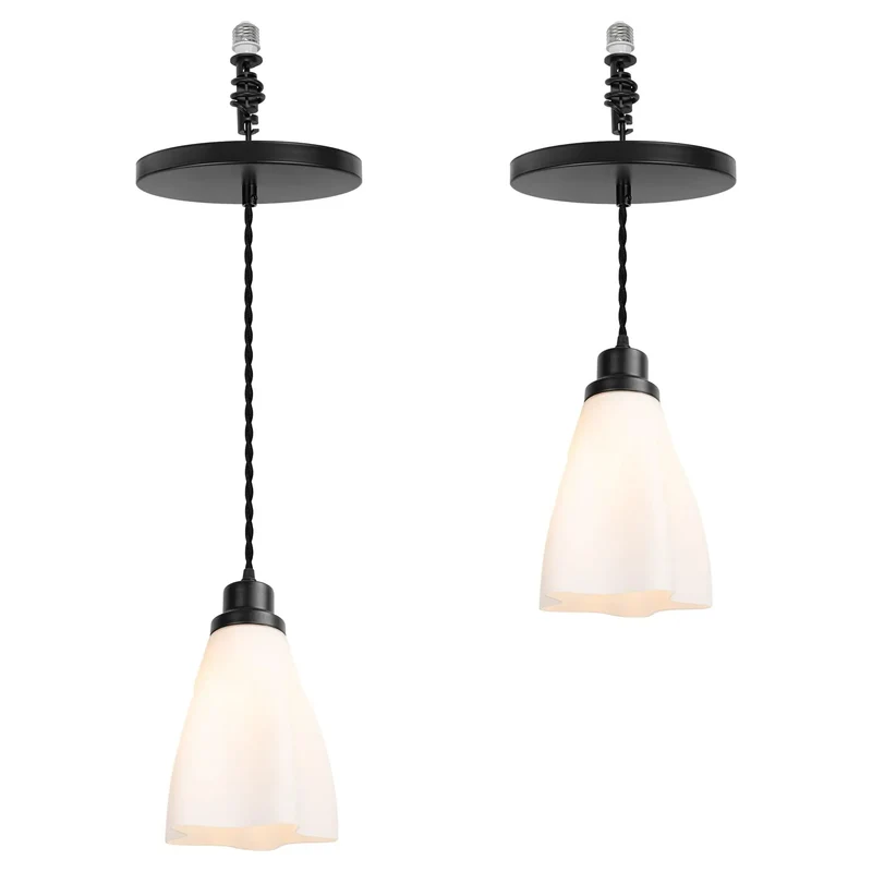 No-Fuss Recessed To Pendant Light Conversion Kit, 2 Light Glass Farmhouse Drop Down Fixture, E26 Retrofit Swap For Kitchen Island And Hallway