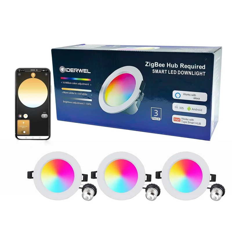 Sweet Smart ZigBee 3.0 RGBWW LED Downlight 5 Inch Retrofit Recessed Fixture 3 Pack Works With Alexa Echo Plus Smart Home Hub No Sweat Install Game Changer Setup Upgrade