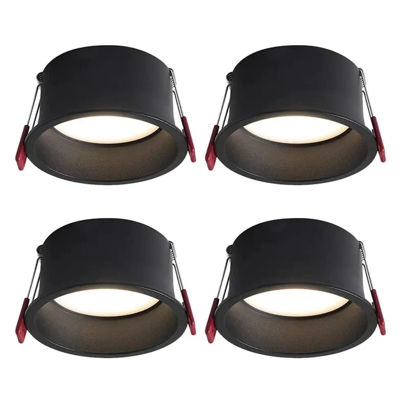 Four Pack Black LED Recessed Downlights With 7W And 12W Offering Warm Neutral Cool White For Indoor Rooms Crafted From Heavy Duty Die Cast Aluminum For Quick Mount And Efficiency Gains While Projecting Crisp Radiance That Really Supercharges Your Space