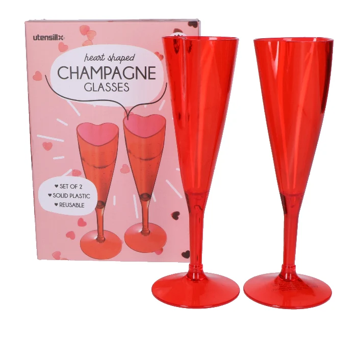 Champagneglazen rood hartjesvorm plastic