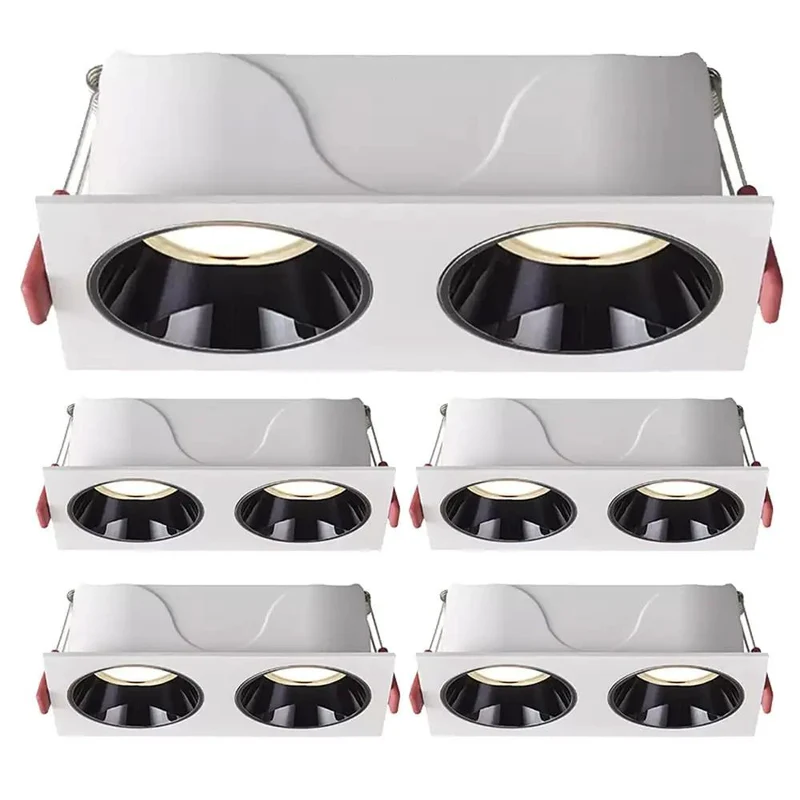 Top Shelf 5 Pack Double Head LED Downlights Recessed Lighting Kit Heavy Duty Aluminum Housing Delivers Smooth Brightness Crisp White Finish Glare Free CRI 90 Plus No Nonsense Drop In Ceiling Lamps For Cozy Spaces