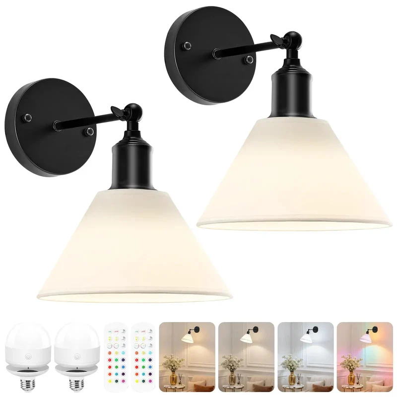 Modern Black Wireless Wall Sconces Set Of Two With Remote Rechargeable Battery Operated Indoor Lighting No Drill Hassle Setup Direct Wall Mount Effortless Room Brighten