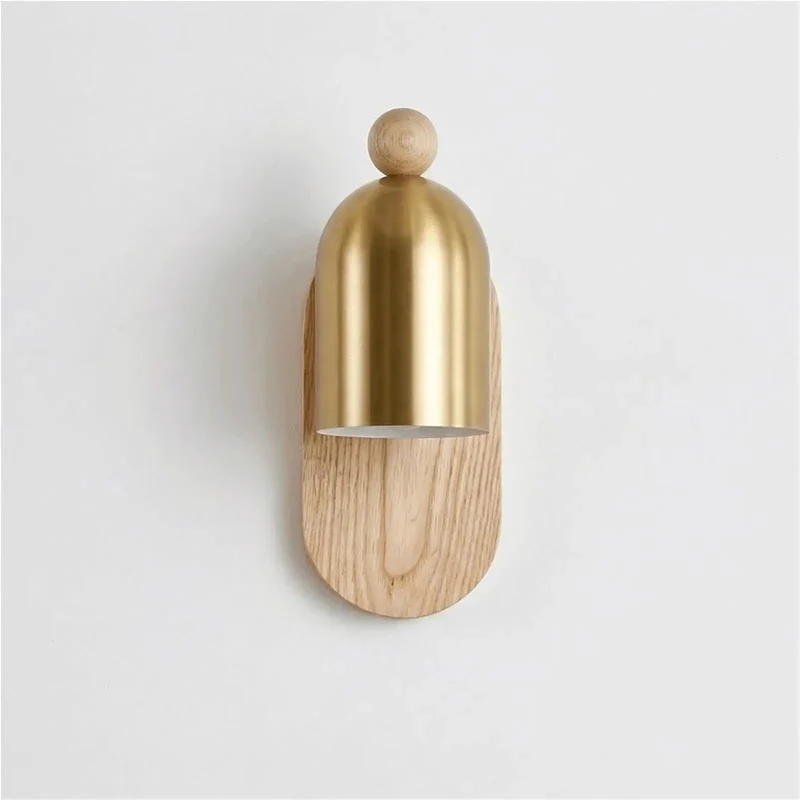 Modern Nordic Wall Sconce With Solid Ash Base And Brushed Gold Cover For Bedroom Or Hallway Setup Bringing Hella Cozy Scandinavian Vibes And Universal E26 E27 Bulb Support For Your Daily Home Flex