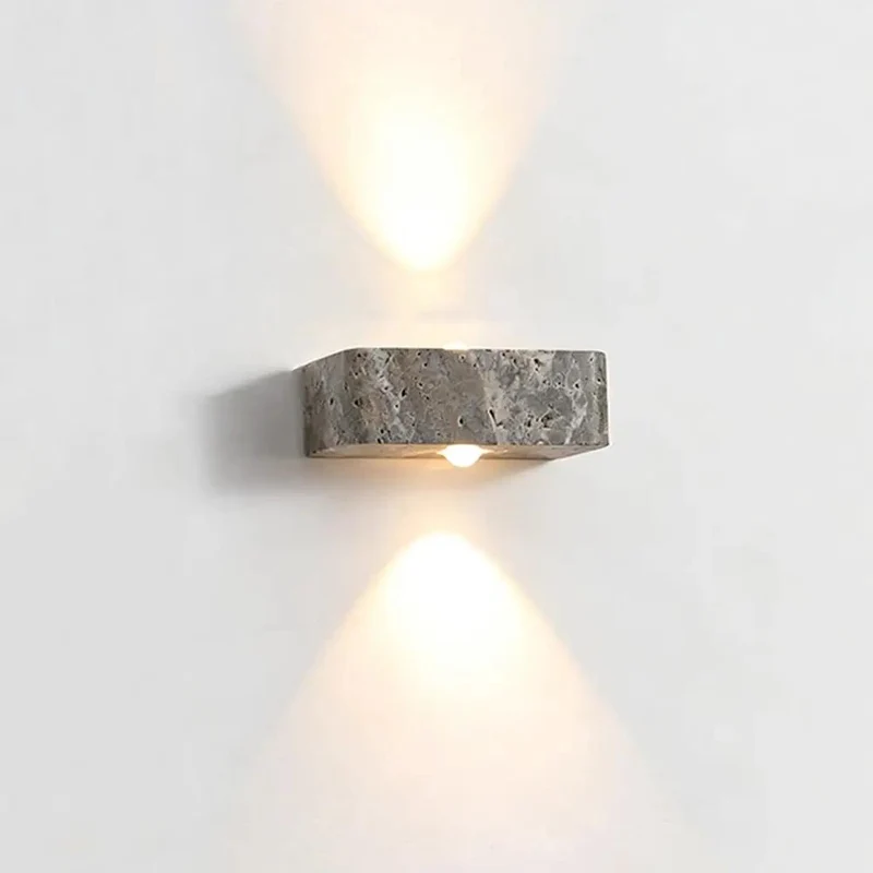 Straight Fire LED Wall Sconce Featuring Genuine Yellow Travertine Stone And Soft Glass For A Badass Mid Century Modern Up Down Light Setup That Seriously Brightens Up Any Living Room Layout