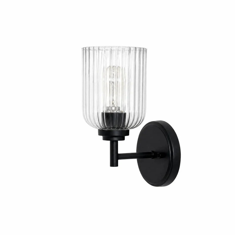 Top Tier One Light Farmhouse Vanity Wall Sconce With Clean Ribbed Glass And Tough Matte Black Build For Next Level Vintage Industrial Vibes And Easy Ambient Lighting Setup