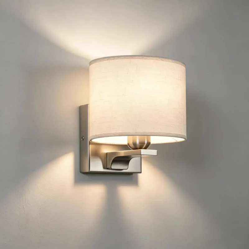 Lowkey Elegant Indoor Wall Sconce In Brushed Nickel Featuring Oval Meteor Shower Fabric Shade For Smooth Ambient Lighting And Chill Room Decor With E26 Base Bulbs Not Included One Pack