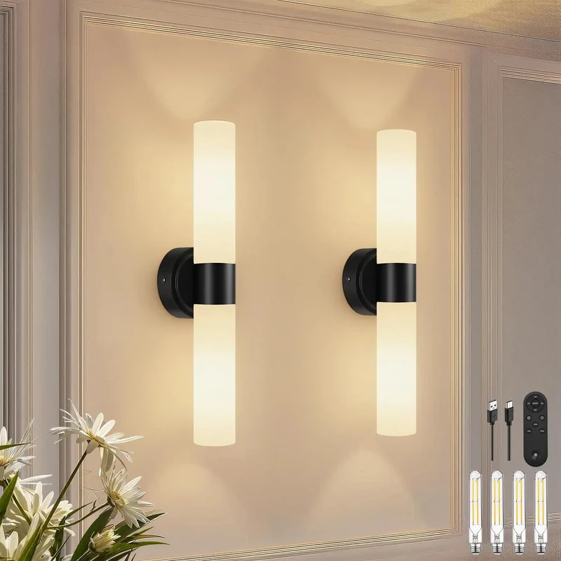 Rechargeable Wall Sconces Set Of Two Modern Matte Cordless Lights With Remote Dimmable Milky Glass Wireless Battery Fixture Level Up Your Digs Bedroom Bathroom Living Room Hallway