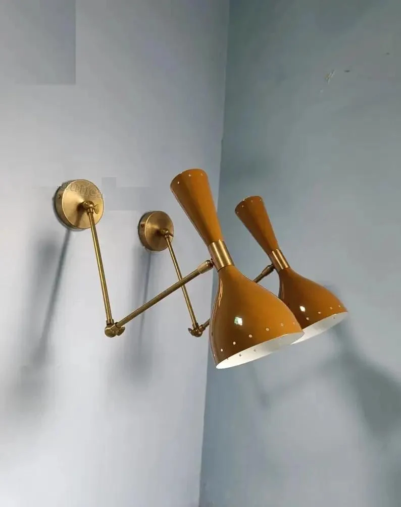 Killer Mid Century Modern Wall Sconce Pair Forged From Heavy Duty Solid Brass With A Sleek Diabolo Shape Providing Effortless Hardwire Lighting And A Gotta Have Vintage Home Decor Upgrade