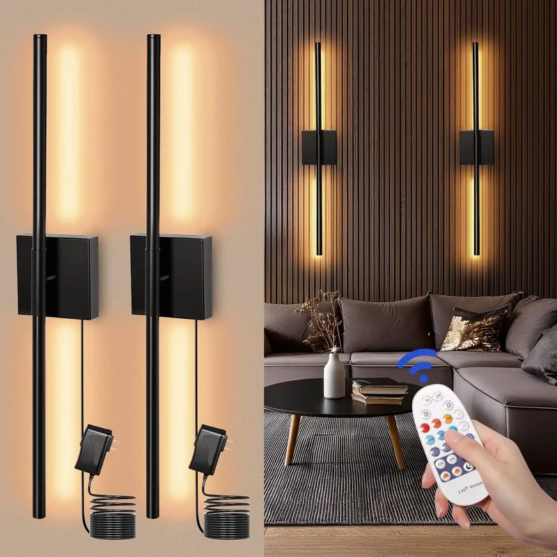 Set Of 2 Black Plug In Wall Sconces For Acoustic Wall Panels, 28 Inch Dimmable Slat Wall Lights With Memory Dimming, Adjustable Color Temperature, Smooth Plug And Play Setup For A Total Vibe Upgrade