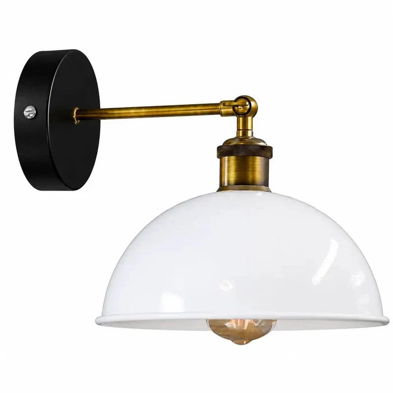 Top Tier Industrial Dome Wall Sconce With Totally Adjustable 180 Degree Arm And Vintage White Metal Finish That Adds A Super Cool Vibe To Any Room In Your House