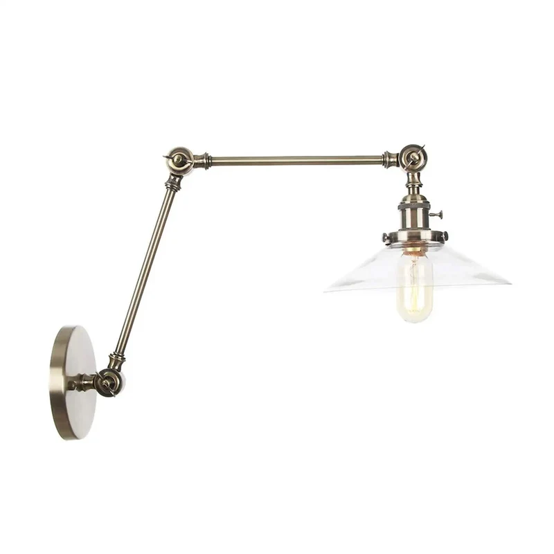 Badass Vintage Swing Arm Wall Sconce Light With Smooth Adjustable Beefy Metal Arm And Clear Glass Shade For Bedroom Hallway Or Living Room Hardwired Lamp Fixture