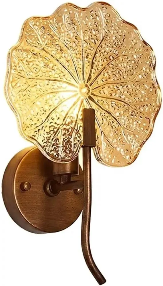 Vintage Amber Wall Sconce Featuring Textured Lotus Leaf Glass Shade And Durable Bronze Iron Mount Casts A Chill Warm Glow Perfect For Hella Cozy Bedrooms Hallways Or Living Rooms Uses Standard E26 Bulbs