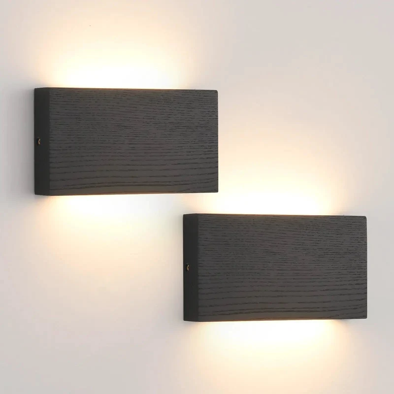Clean Modern Wooden LED Wall Sconce Up Down Light With Adjustable Color Tone Dead Simple Hardwired Install Perfect For Bedroom Hallway Or Stairway Black Two Pack Totally Fresh Look