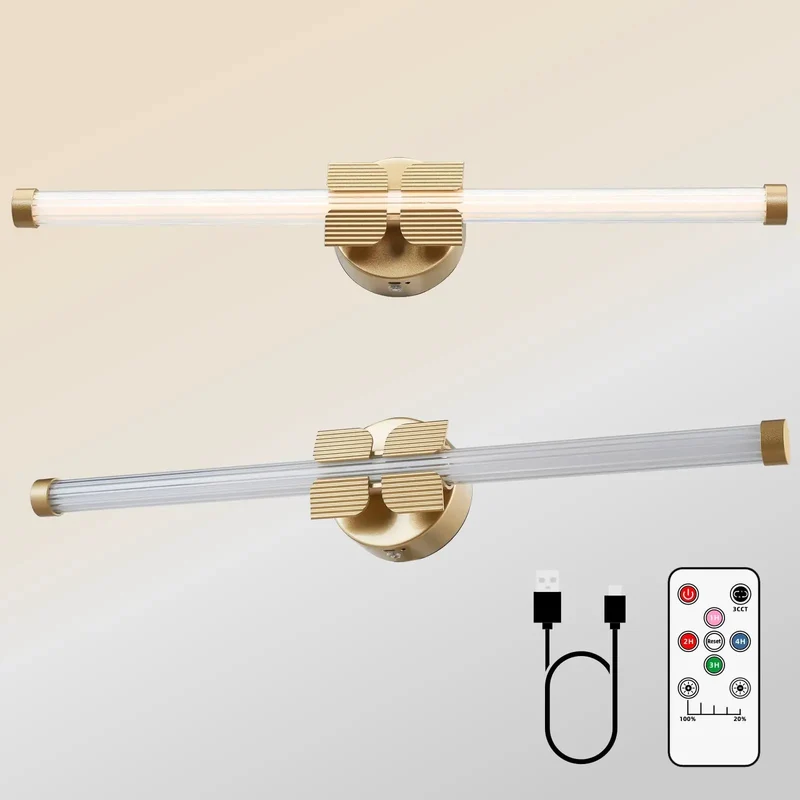 Gold Wall Sconces Set Of Two, 22 Inch Modern Cordless Lamp Fixtures For Hallways And Bedrooms, Rechargeable Battery Lights With No Wiring Headache And Top Tier Ambient Glow