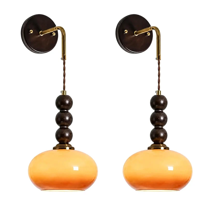 Set Of Two Vintage Caramel Glass Wall Sconces Mid Century Modern Lighting Fixture With Smooth Gradient Shade Solid Metal Frame And Clean Retro Vibe Perfect For Living Room Decor Heavy Hitter Aesthetic Goes Hard With Ambient Glow And Top Tier Quality