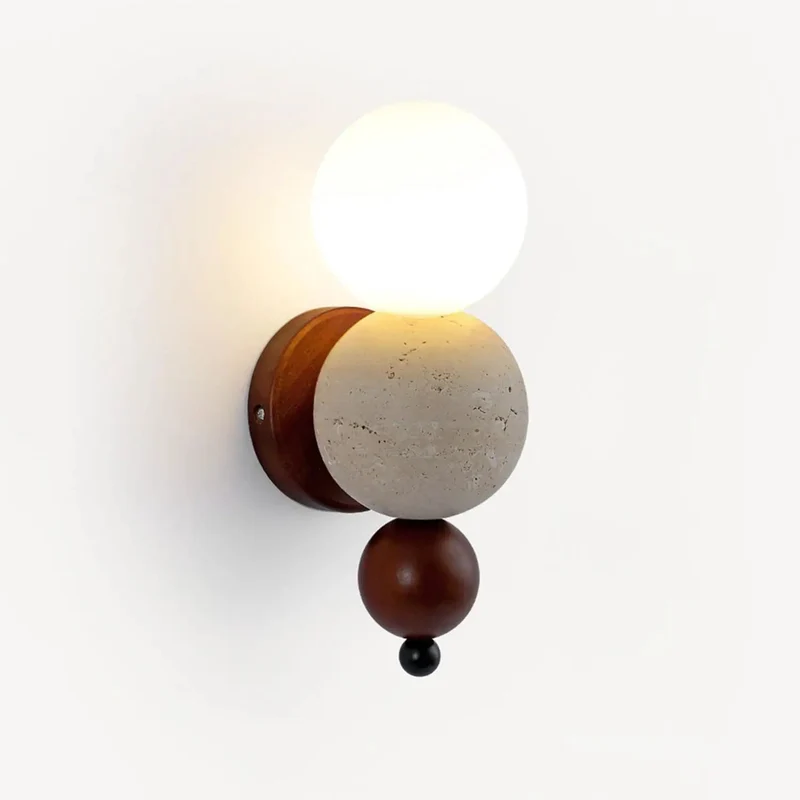 Modern Travertine Wall Sconce With Glass Globe And Wood Accent Lighting For Bedroom Living Room Hallway Bringing Hella Fresh Vibes To Your Hardwired Geometric Setup