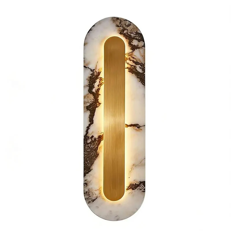Slick Long Marble Wall Sconce With Gold Trim Offers Smooth Lighting For A Clean Minimalist Vibe That Totally Levels Up Your Room As A Stylish Hardwired Bedside Or Living Room Fixture You Gotta Have