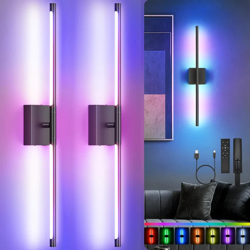 Set of 2 Black 29 Inch Rechargeable Battery Operated Wall Sconces With Hella Big 10000mAh Battery for Winding Down after Long Days and Bringing Killer Mood Lighting to Your Space With Zero Hassle.