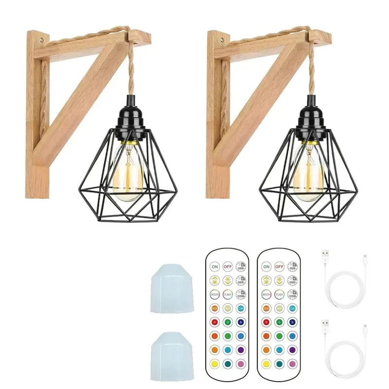 Set Of Two Rattan Rechargeable Wall Sconces With Smart Remote Hella Bright Dimmable Led Bulbs Rich Fifteen Color Palette Smooth Wireless Battery Operation Killer Farmhouse Boho Vibe Perfect For Bedroom Living Room