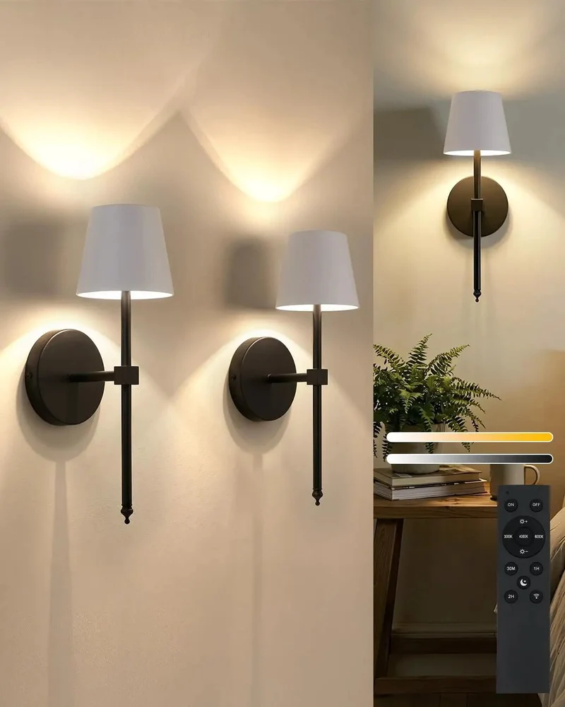 Sleek Small Black Battery Operated Wall Sconces Set of 2 Game Changer Wireless Design With No Hardwire Renter Friendly No Sweat Assembly for Modern Indoor Lighting