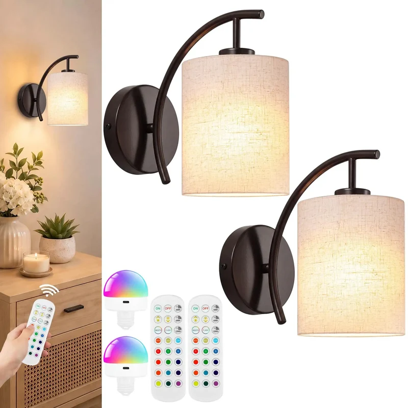 Dark Chocolate Cordless Wall Sconces Set Of Two Wireless Rechargeable Led Lighting Fixtures With Hassle Free Setup And Crisp Dimming Controls For Chill Room Vibes