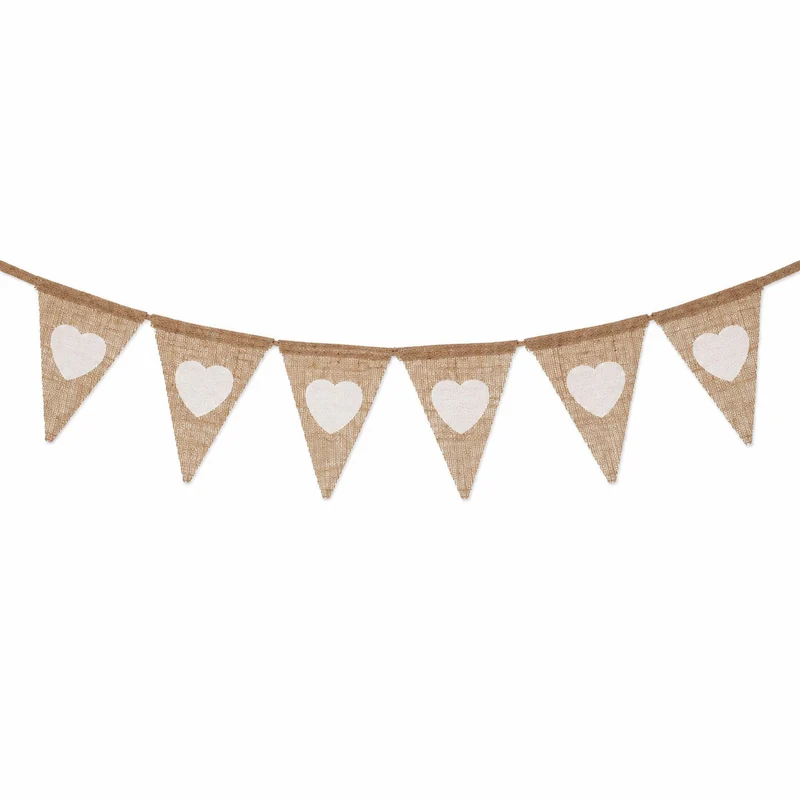 Vlaggenlijn linnen hart beige/wit - 2m (13 vlaggen)