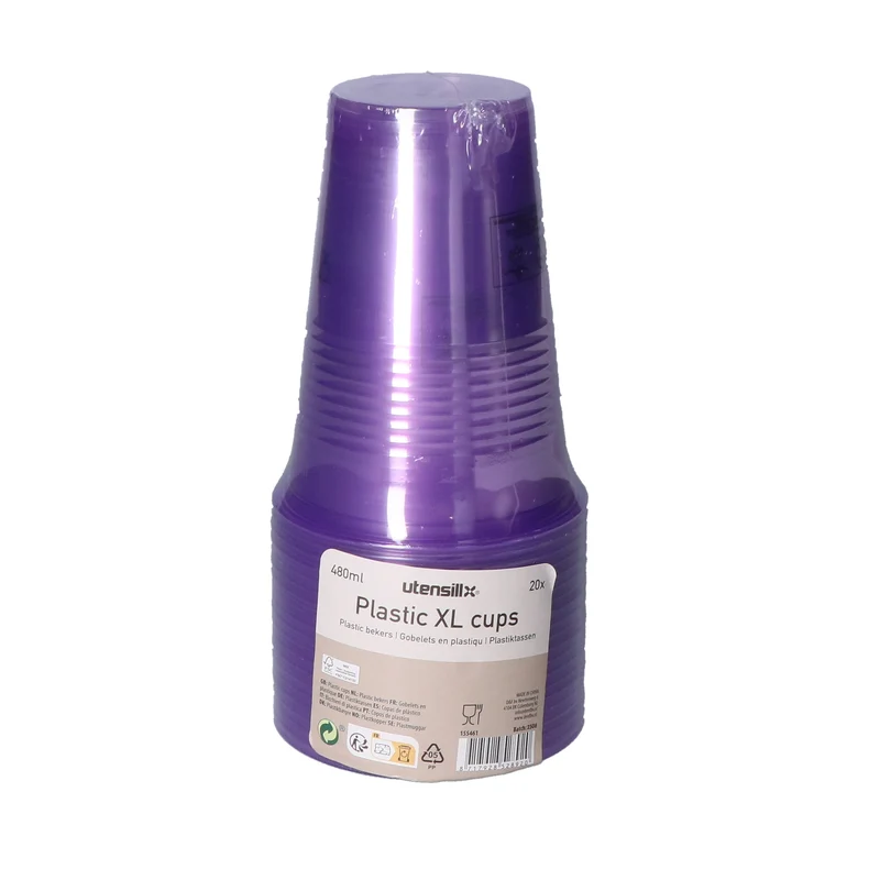 Bekers plastic XL paars – 20 stuks (480 ml)