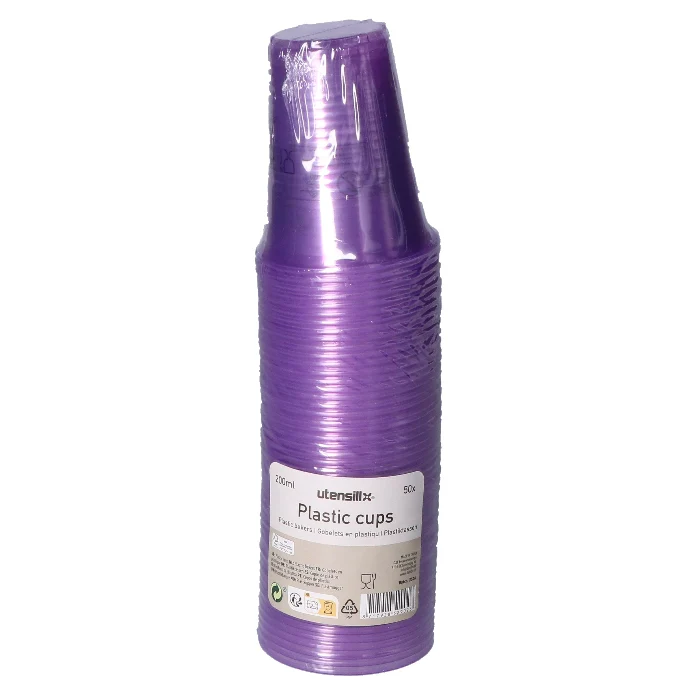 Bekers plastic paars – 50 stuks (200 ml)
