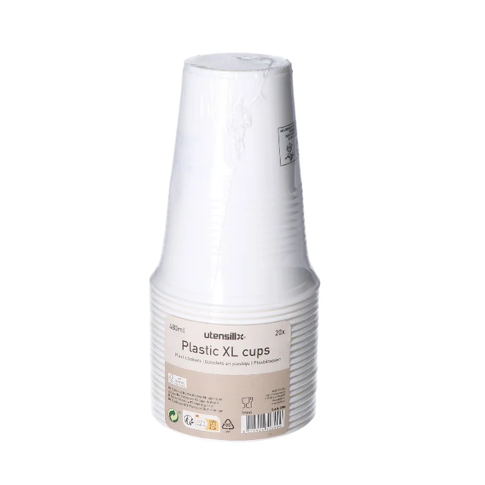 Bekers plastic XL wit – 20 stuks (480 ml)