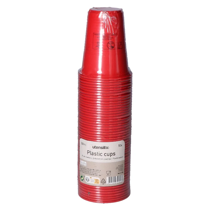 Bekers plastic rood – 50 stuks (200 ml)