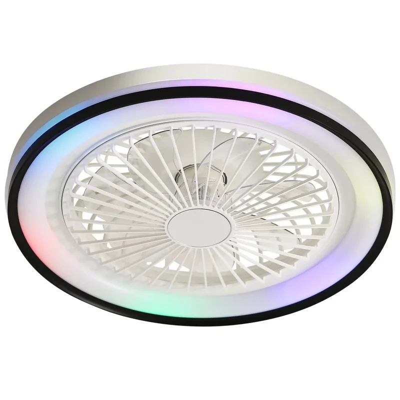 19 Inch Enclosed Bladeless Flush Mount Ceiling Fan Featuring Smooth Six Speed Reversible Airflow Hella Quiet Operation With Stepless Dimming And Rgb Mood Lighting Remote Control For Chill Indoor Rooms