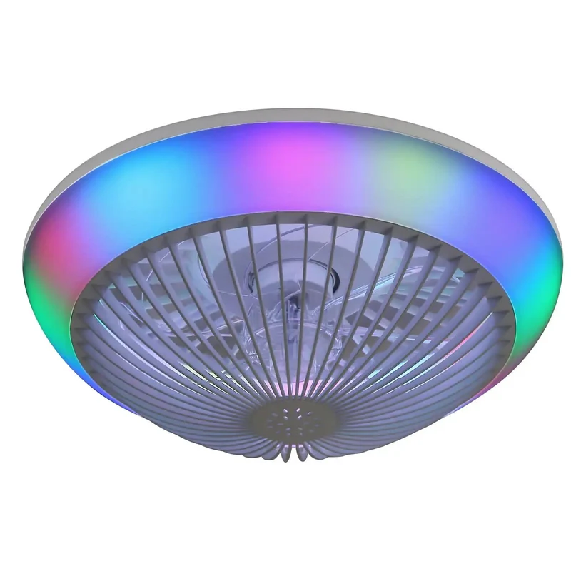 Clean 15 Inch Bladeless Flush Mount Ceiling Fan With Hella Quiet Reversible 6 Speed Airflow And Dope RGB Dimmable LED Mood Lighting Paired With Wireless Remote