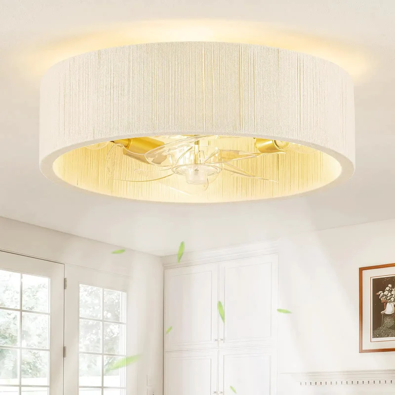 Super Cool Boho Flush Mount Ceiling Fan With Soft Ambient Light And Super Easy Remote Control Featuring Stylish Pleated Shade That Brings Real Nice Vibes To Any Home Space