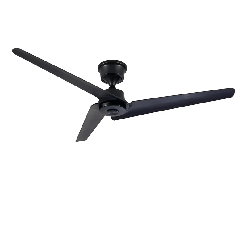 Modern 52 Inch Flush Mount Ceiling Fan With Reversible DC Motor And Wireless Remote Featuring Three Matte Black ABS Blades For A Super Chill Living Room Vibe