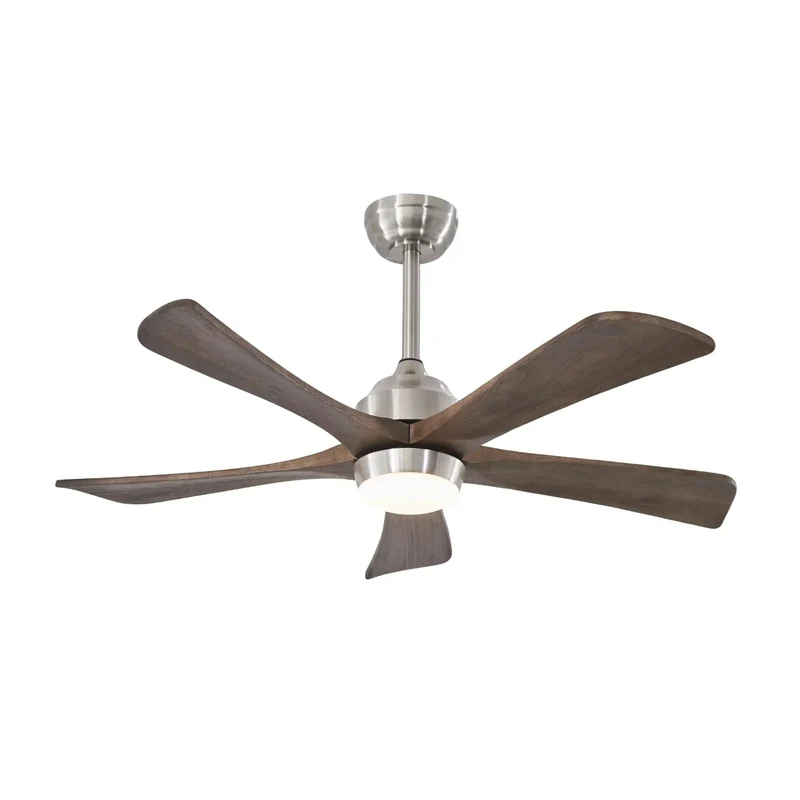 42 Inch Ceiling Fan With Remote Control And Bright Light Pairs Solid Sycamore Wood Blades With A Sharp Nickel Build To Bring Fresh Airflow And Chill Vibes Through Six Speed Levels And Reversible Motor Functionality