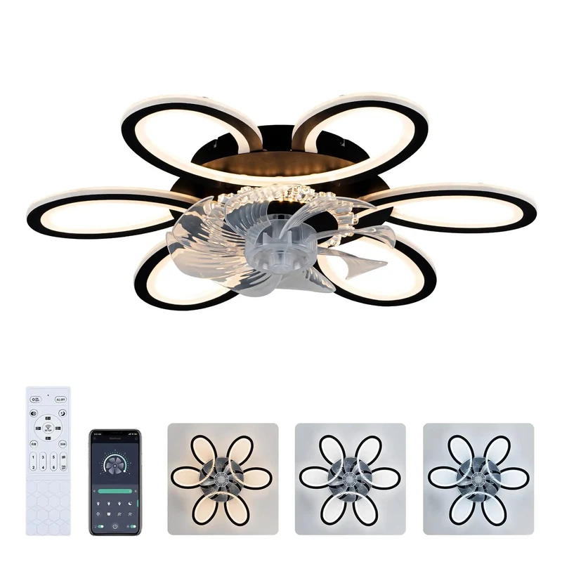 Sleek Matte Black Ceiling Fan With Built In Lights And Full Function Remote Delivers Whisper Quiet Action Six Speed Settings Wall Switch Included No Sweat Setup For Crisp Cooling And Chill Home Vibes All Day Long