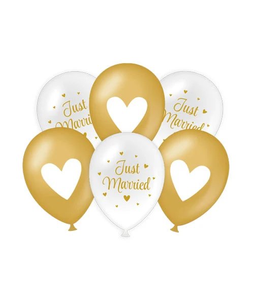 Ballonnen - Just married goud/wit 6st.