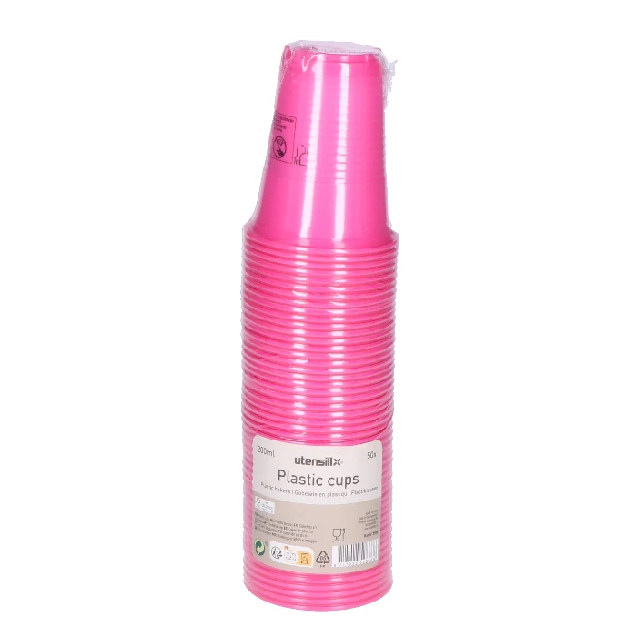 Bekers plastic roze – 50 stuks (200 ml)
