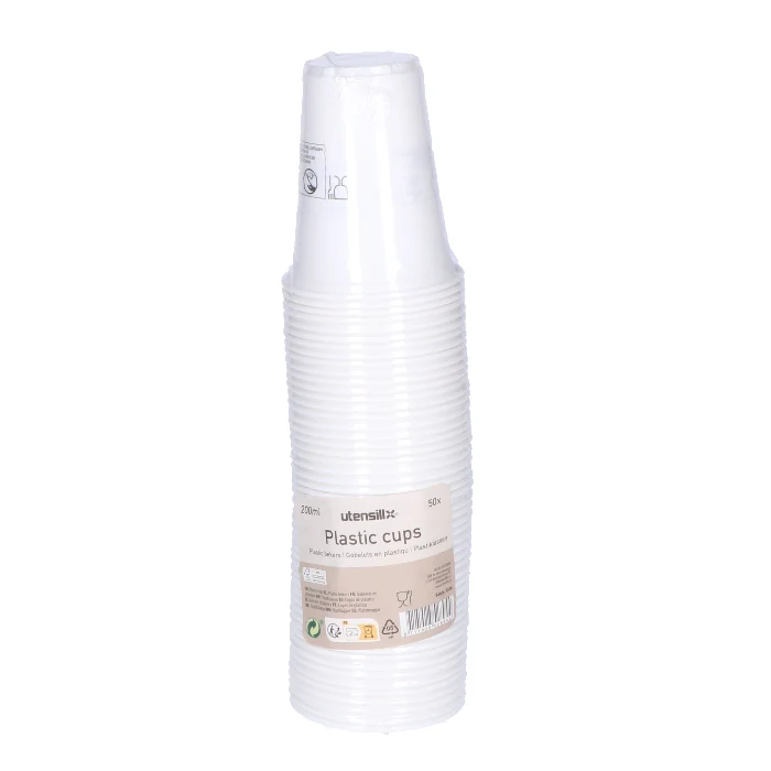 Bekers plastic wit – 50 stuks (200 ml)