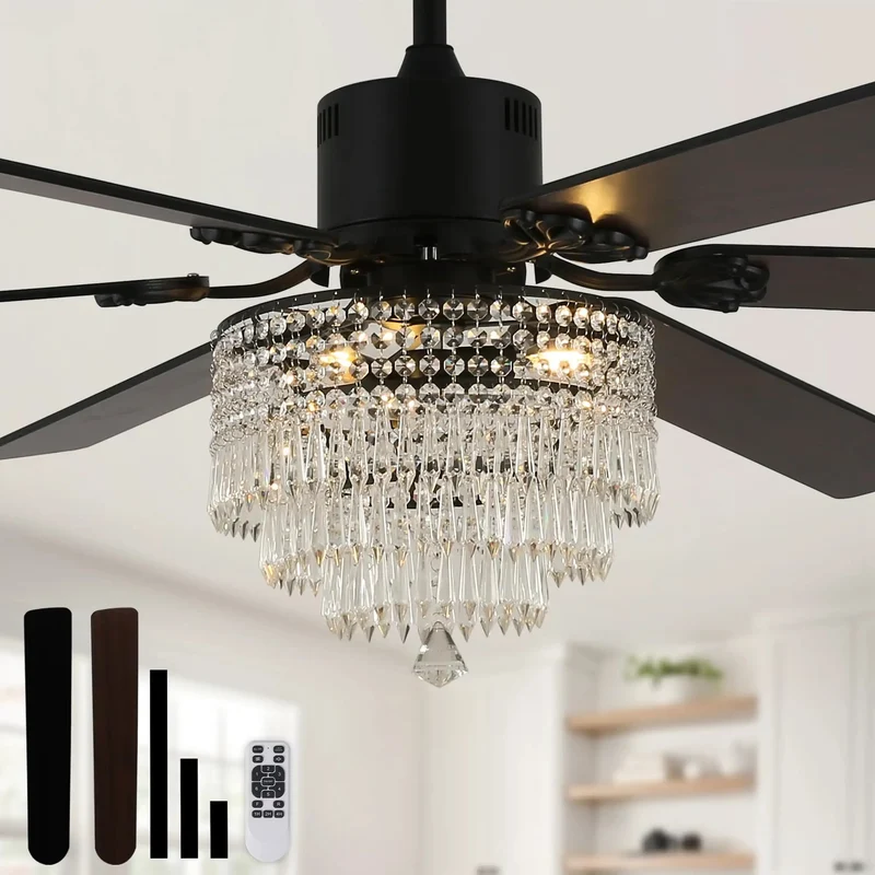 Slick Smooth Operator 65 Inch K9 Crystal Fandelier Ceiling Fan With Remote Dimming Light Sleek Chrome Frame Whisper Quiet Motor For Modern Rustic Living Spaces