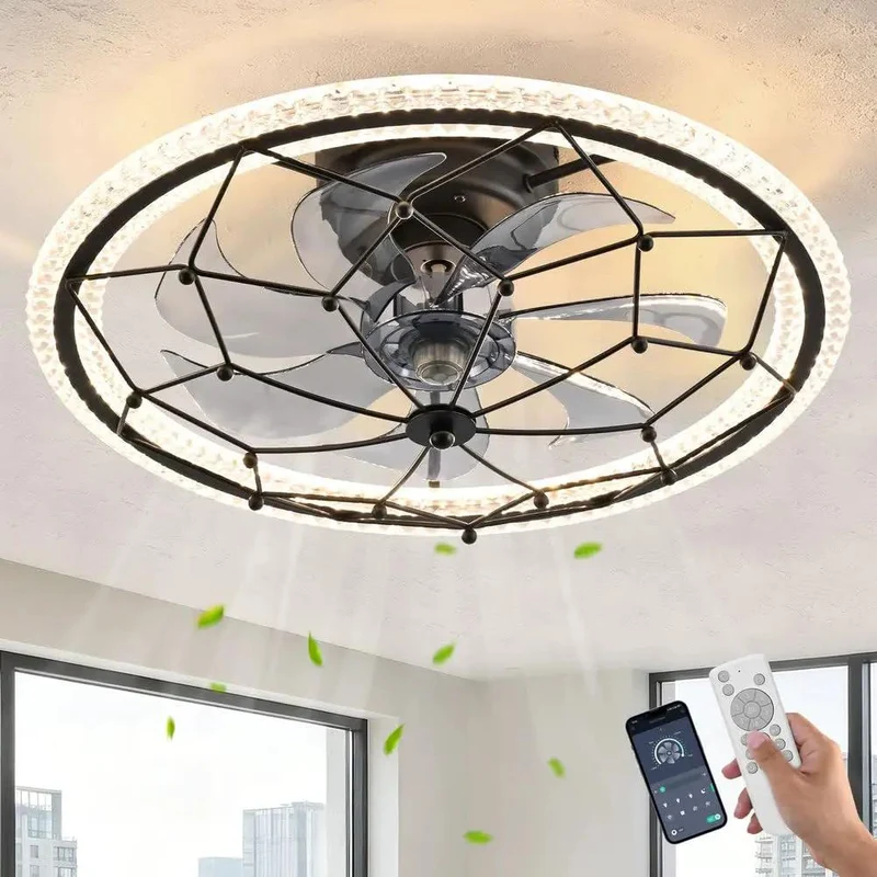 Smooth Operator Twenty Inch Caged Ceiling Fan With Remote And Integrated Light Kit Featuring Reversible Motor And Half Hour Timer For Top Shelf Farmhouse Style Airflow In Your Home