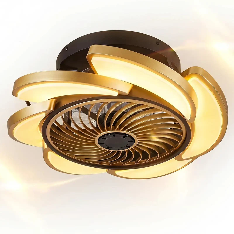 Swank 17 Inch Bladeless Ceiling Fan Light Kit With Remote Control 6 Speeds Enclosed Blade Design Low Profile Safe For Nurseries And Playrooms Sleek Gold Finish Fresh Airstream For Modern Decor