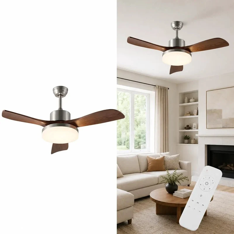 42 Inch Modern Ceiling Fan With Lights And Wireless Remote Killer Airflow 60W Led Full Spectrum CRI 97 Three Warm To Cool Tones Six Hella Smooth Speeds Wood Grain ABS Blades Straight Up Total Room Glow Up