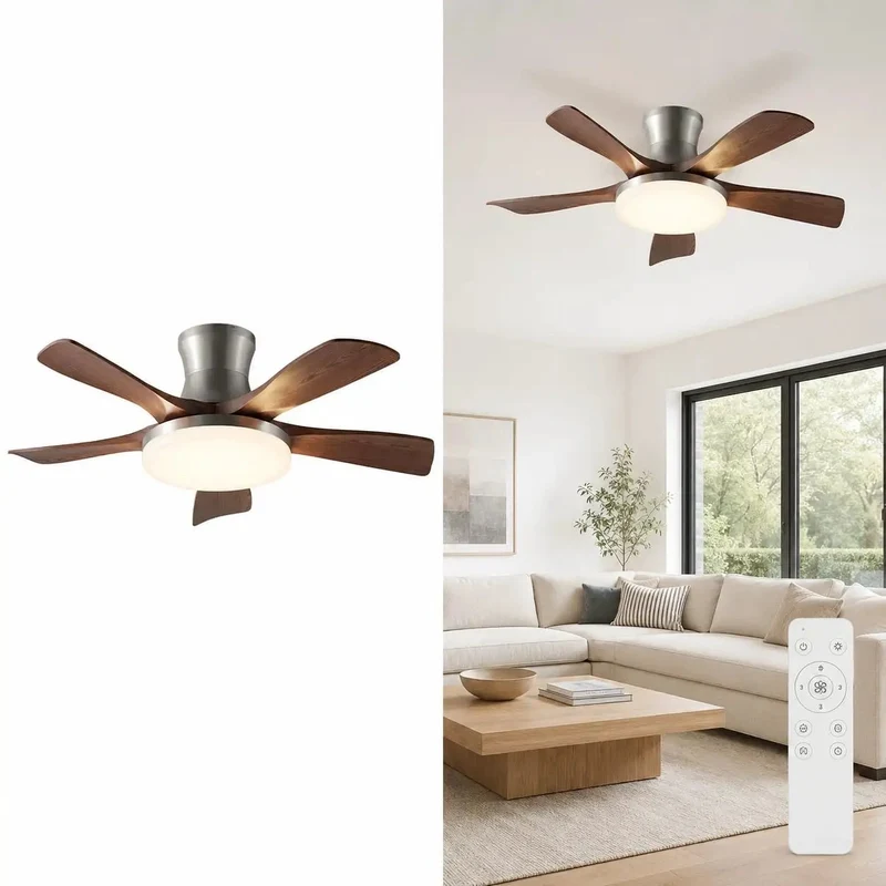 Modern Low Profile 46 Inch Ceiling Fan With Light Premium Wood Grain Blades 100w Full Spectrum Led For Living Room Bedroom Straight Up Smooth Kicks Serious Chill Vibes