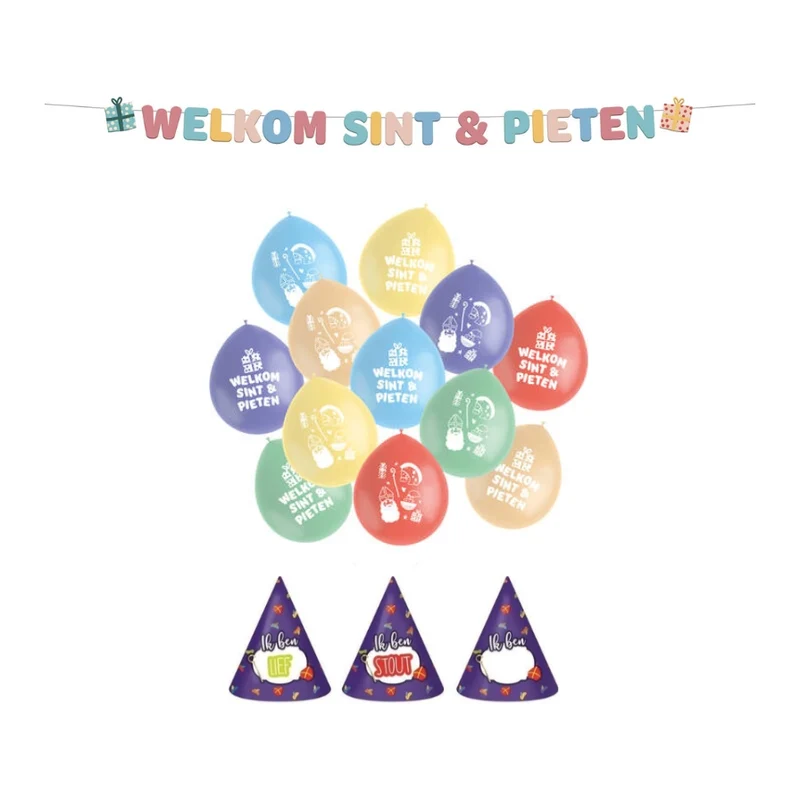 Welkom Sint en Pieten letterslinger en ballonnen (pakket 14)