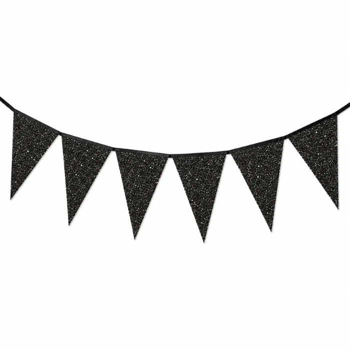 Vlaggenlijn glitter zwart groot - 6m (10 vlaggen)