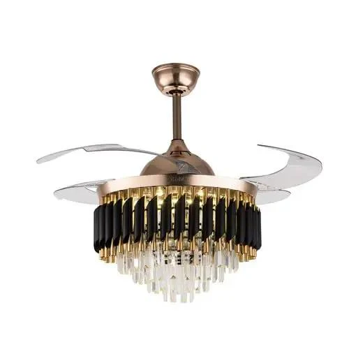 42 Inch Invisible Crystal Led Ceiling Fan Light With Remote 6 Speed 3 Color Modes Iron Acrylic Construction Electroplated Rust Resistant Smooth Airflow Top Notch Durability Slick Design Adds Dope Style To Level Up Your Bedroom Or Living Room Decor