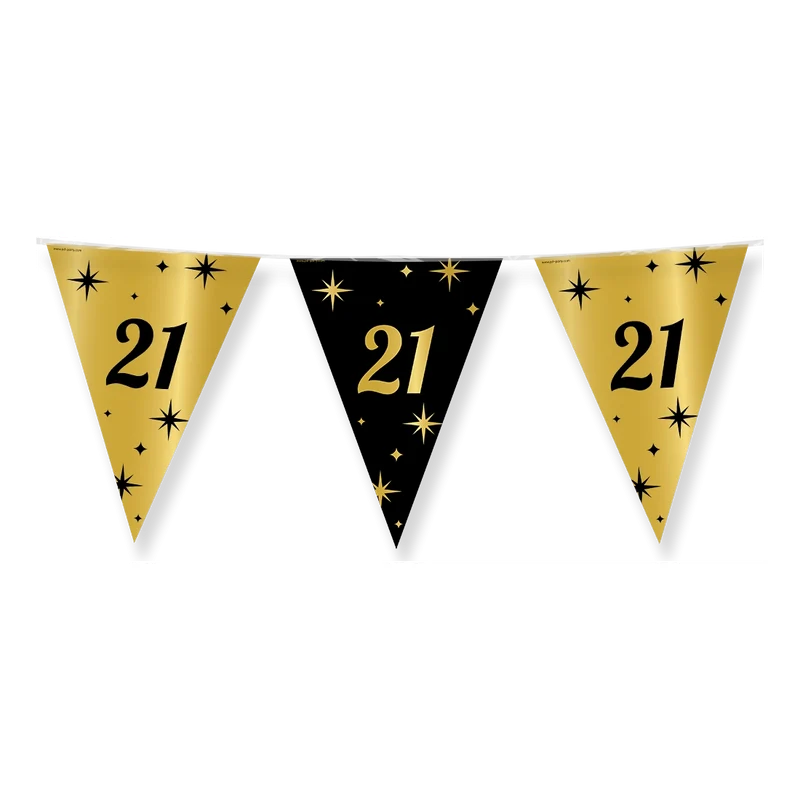 Party vlaggen 21 jaar Goud Zwart